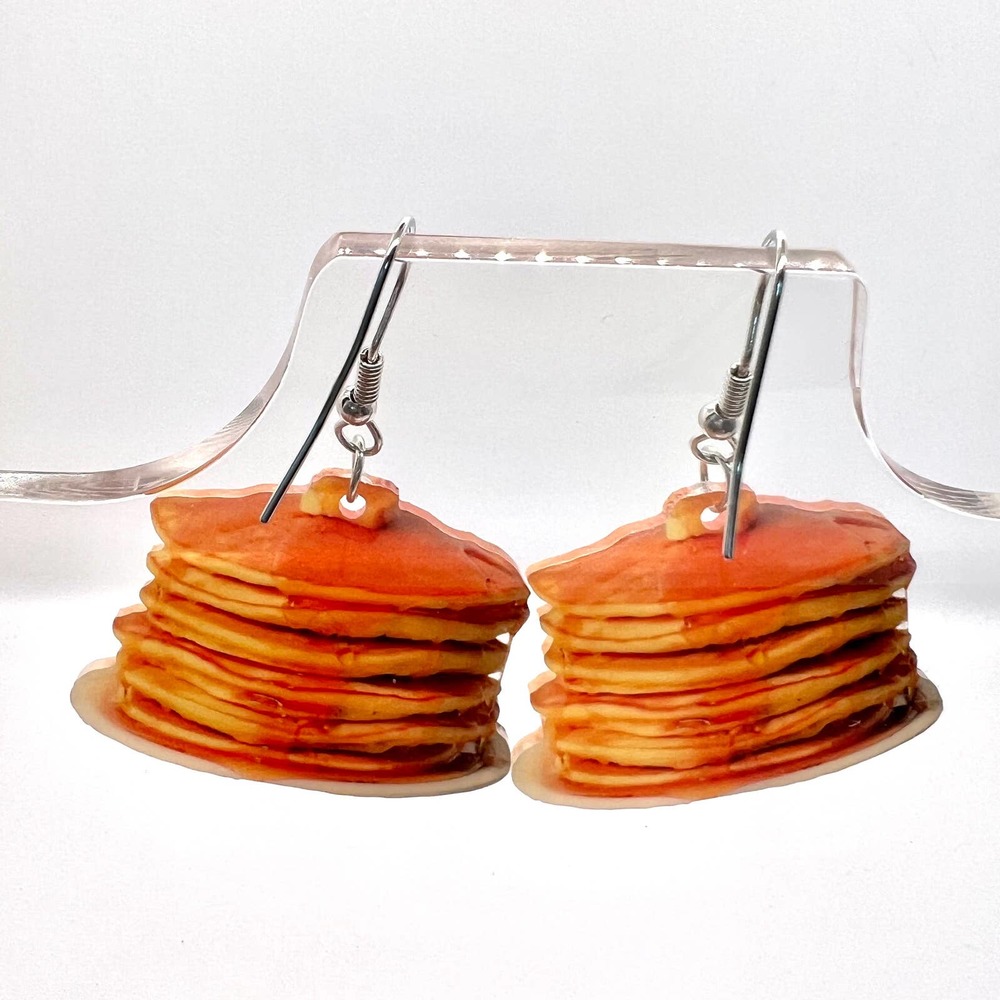 Pancake Stack Earrings - Breakfast Earrings - Waffle Earring - Stack of Pancakes - Picture 4 of 8